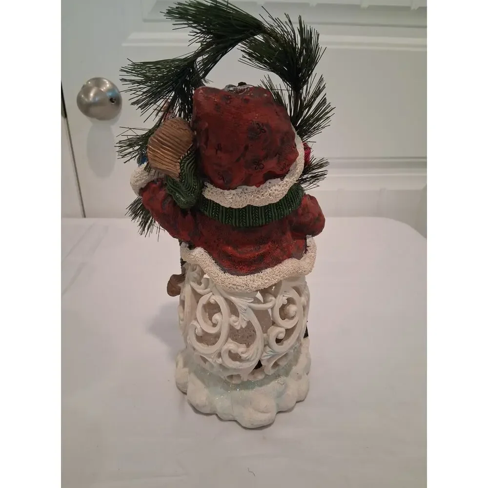 Light Up Resin Snowman Figurine Christmas Luminary Holiday Scrollwork Decoration